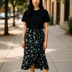 Agua Bendita Black and Blue Starfish Wrap Skirt